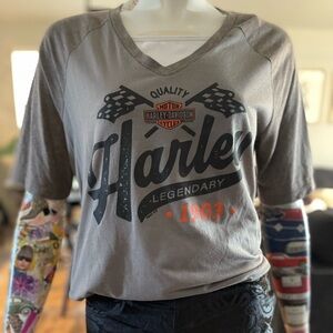 Harley-Davidson Gray V-Neck Tee with Bold Logo